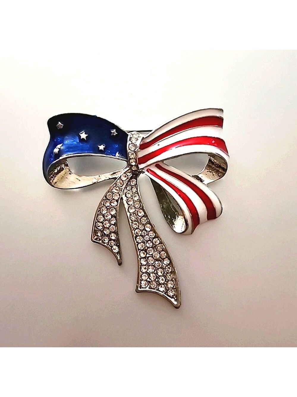 RED WHITE AND BLUE RIBBON  PATRIOTIC BROOCH